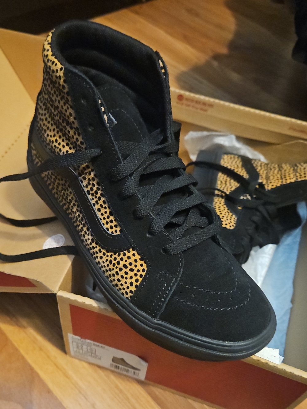 Vans Women’s Black and Yellow Spot High-Top Sneakers